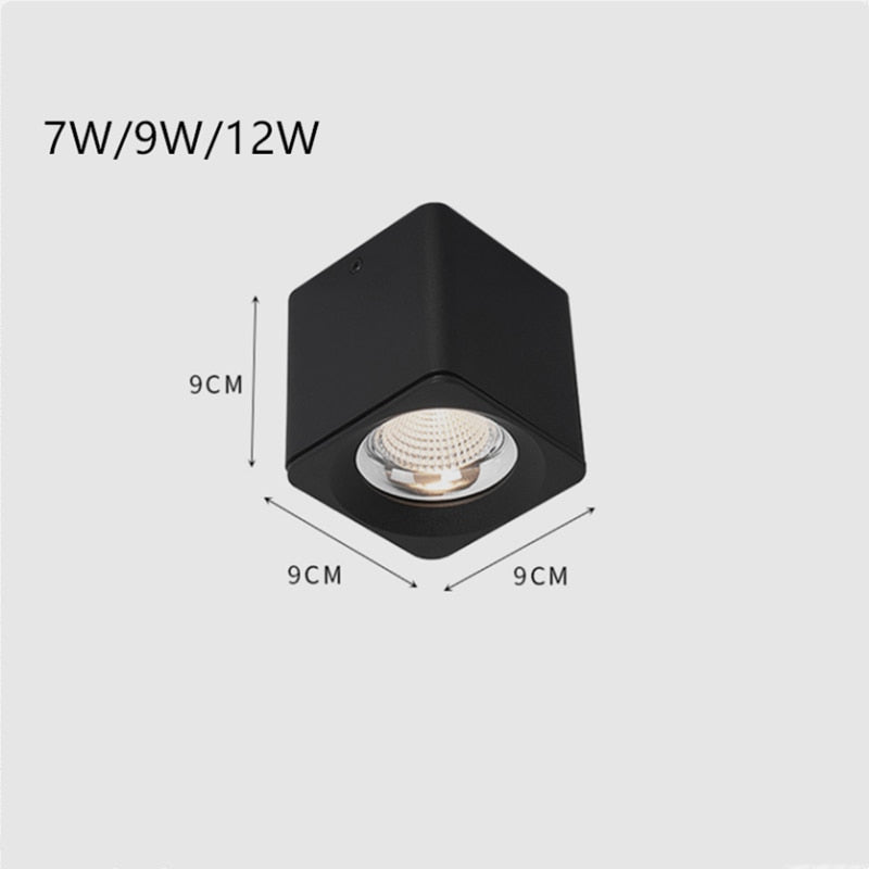 New square dimmable COB LED downlight 7W 9W 12W LED ceiling spotlight AC85~265V LEDceiling light warm/cool white indoor lighting