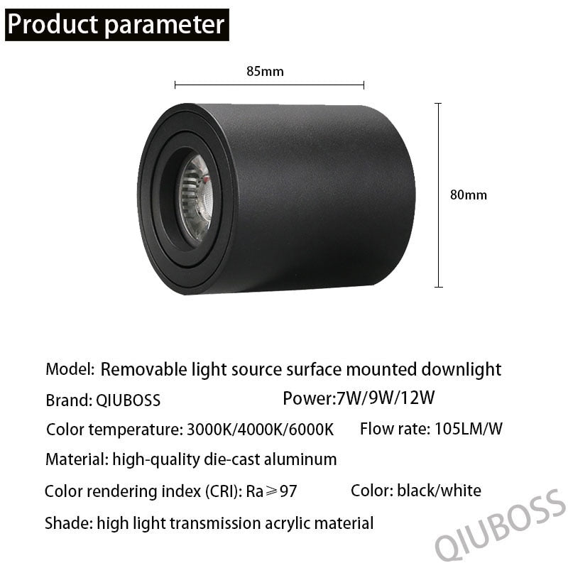 Round Dimmable LED Downlight 7W/12W AC110v/220V Lamp Removable Angle Adjustable LED Ceiling Spotlight for Household Lighting