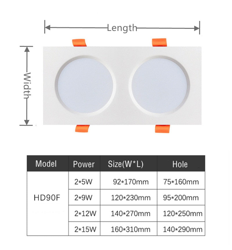 Dimmable SMD Recessed Led AC110/220V Downlight Square 2835 Spotlight 18W 24W 30W AC85-265V Ceiling Lamp For Indoor Lighting