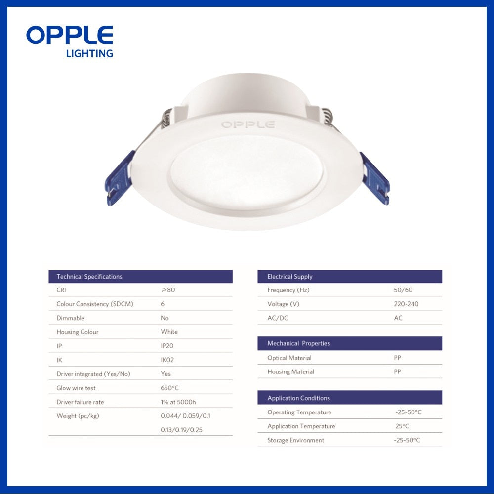 6pcs OPPLE LED Downlight Spot Light Ceiling lamp RC-US 4W 6W Warm White 3000K Cool White 6500K Flicker Free Energy Saving