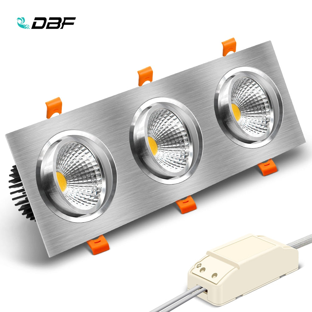 DBF High CRI 3 Heads Square LED Recessed Downlight Dimmable 15W 21W 30W 36W Ceiling Spot Light 3000K/4000K/6000K Home Decoration