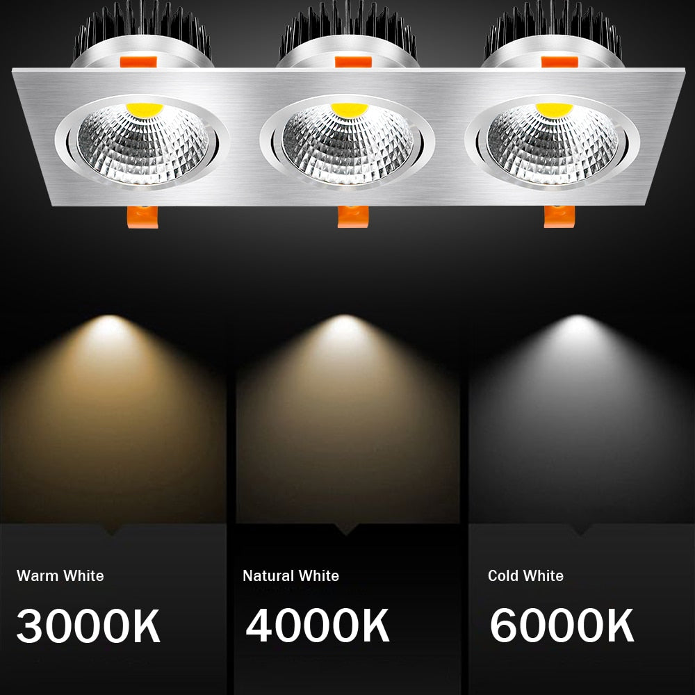 DBF High CRI 3 Heads Square LED Recessed Downlight Dimmable 15W 21W 30W 36W Ceiling Spot Light 3000K/4000K/6000K Home Decoration