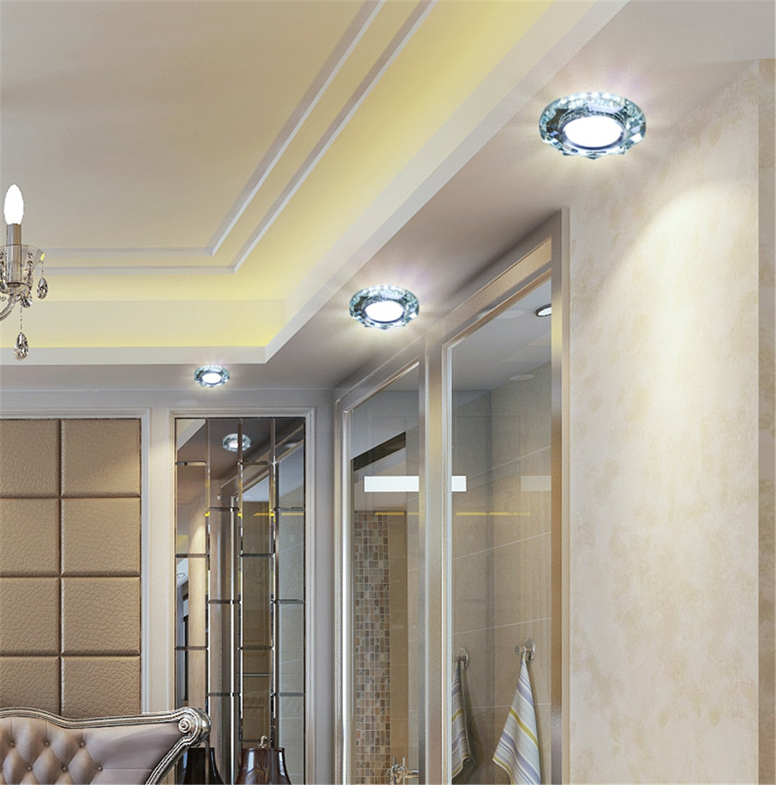 European Luxury Crystal Gold Black White Led Downlight For Living Room Corridor 6 8Cm Hole Home Indoor Lighting Recessed Lamp