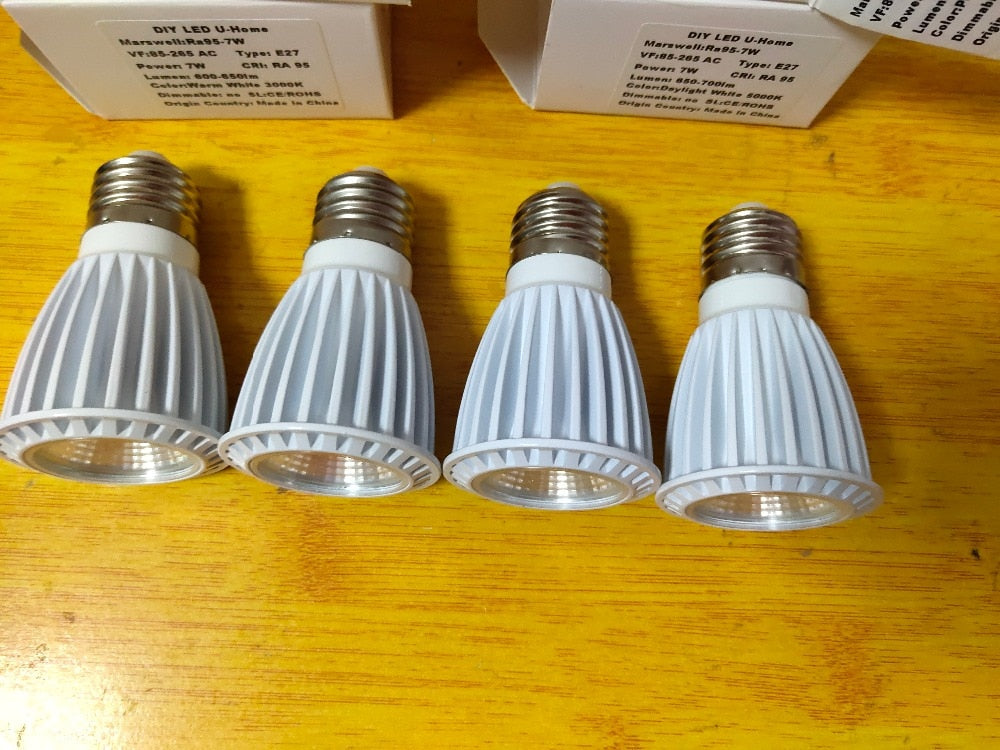 High CRI RA 95+ E27 7W COB LED Bulb Lamp LED Spotlight Downlight Lamp AC85V-265V Daylight White 5000K for Room Kitchen Studio