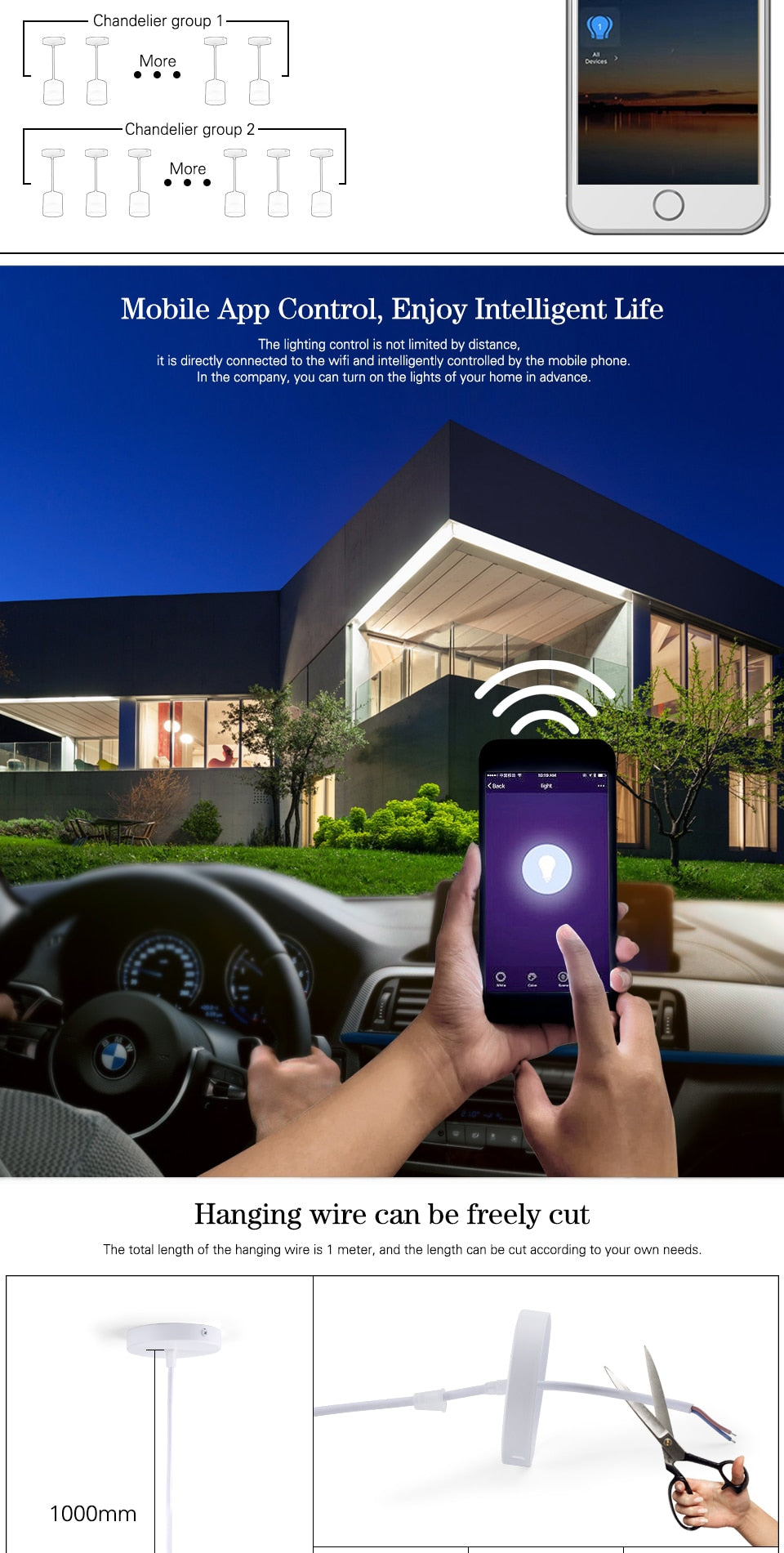 LED Smart Downlight Chandelier RGB+WW+CW Smart Life Tuya APP WiFi Voice Control Indoor Light 9W 110V-220V