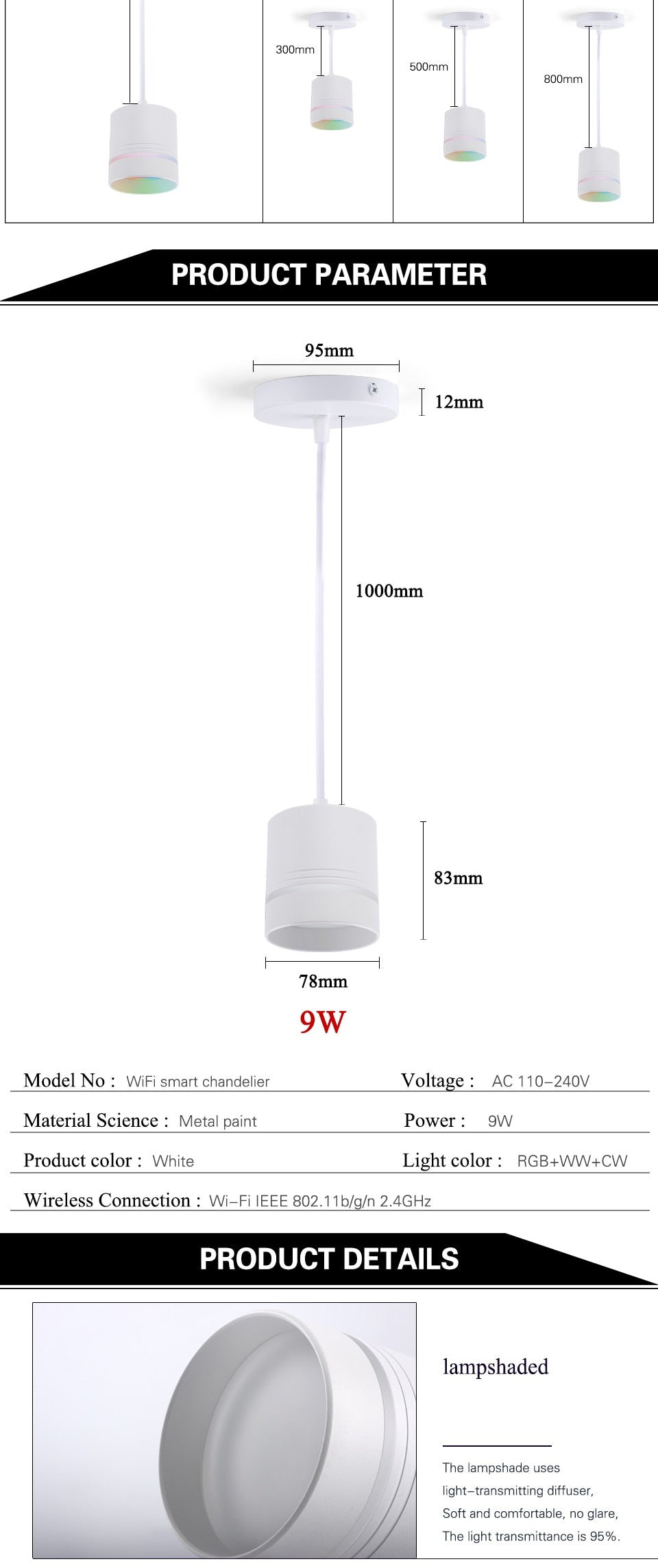 LED Smart Downlight Chandelier RGB+WW+CW Smart Life Tuya APP WiFi Voice Control Indoor Light 9W 110V-220V