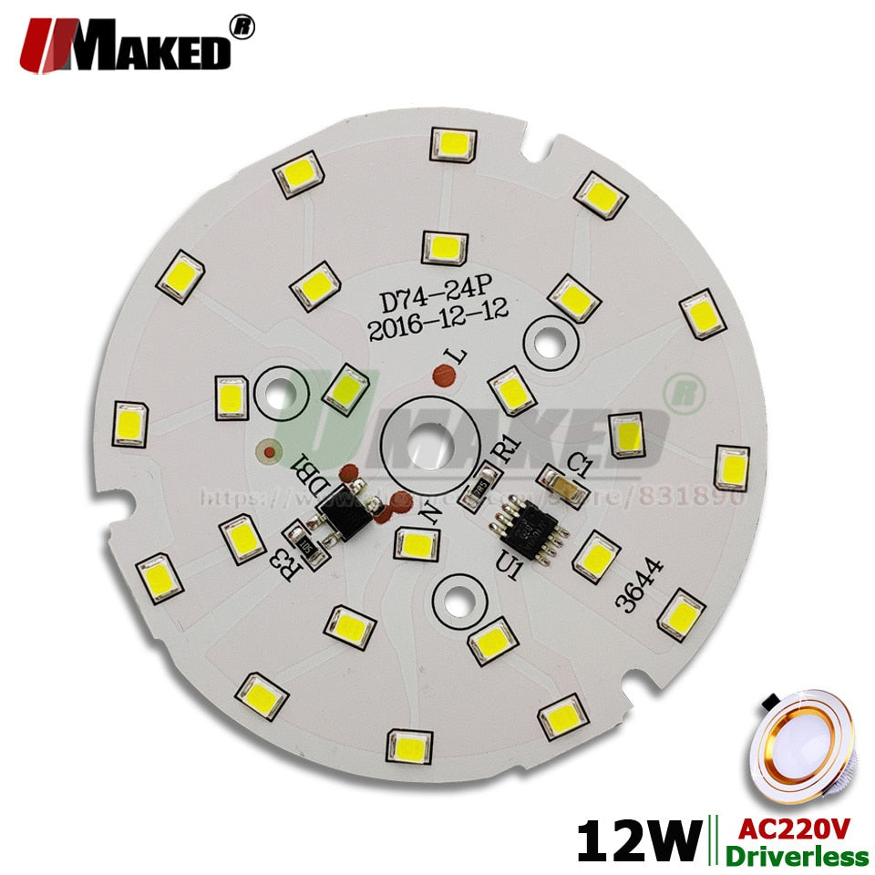 AC220V LED PCB Module 12W 74mm 1200lm Downlight Aluminum plate White/Warm SMD2835 Smart IC Driver For Downlight Ceiling Lamps