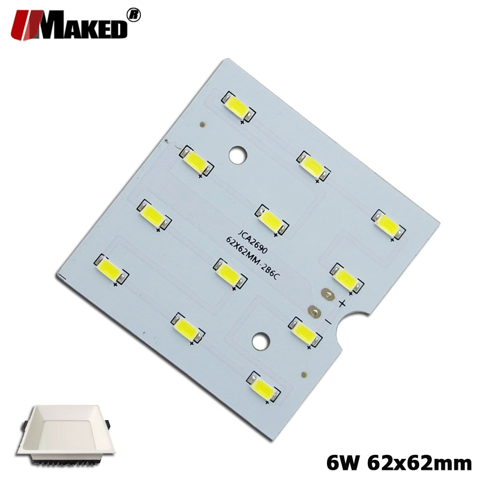 LED PCB 6W 62X62MM 1/10/50Pcs LED Downlight Aluminum Plate Lighting Heatsink SMD5730 110lm/w Square Light Source For Panel lamp