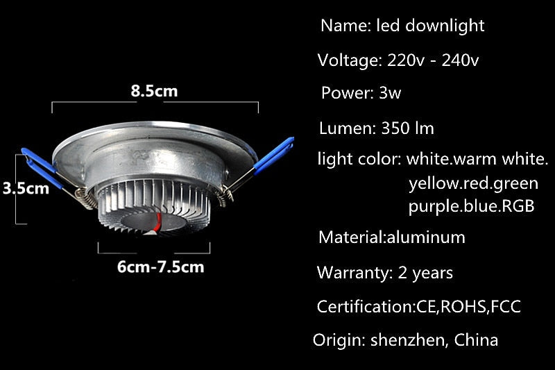 RGB Colorful LED Ceiling Downlight 3W 220V Retro Round Recessed Ceiling Lamp Bulb Bedroom Kitchen Indoor LED Spot Lighting