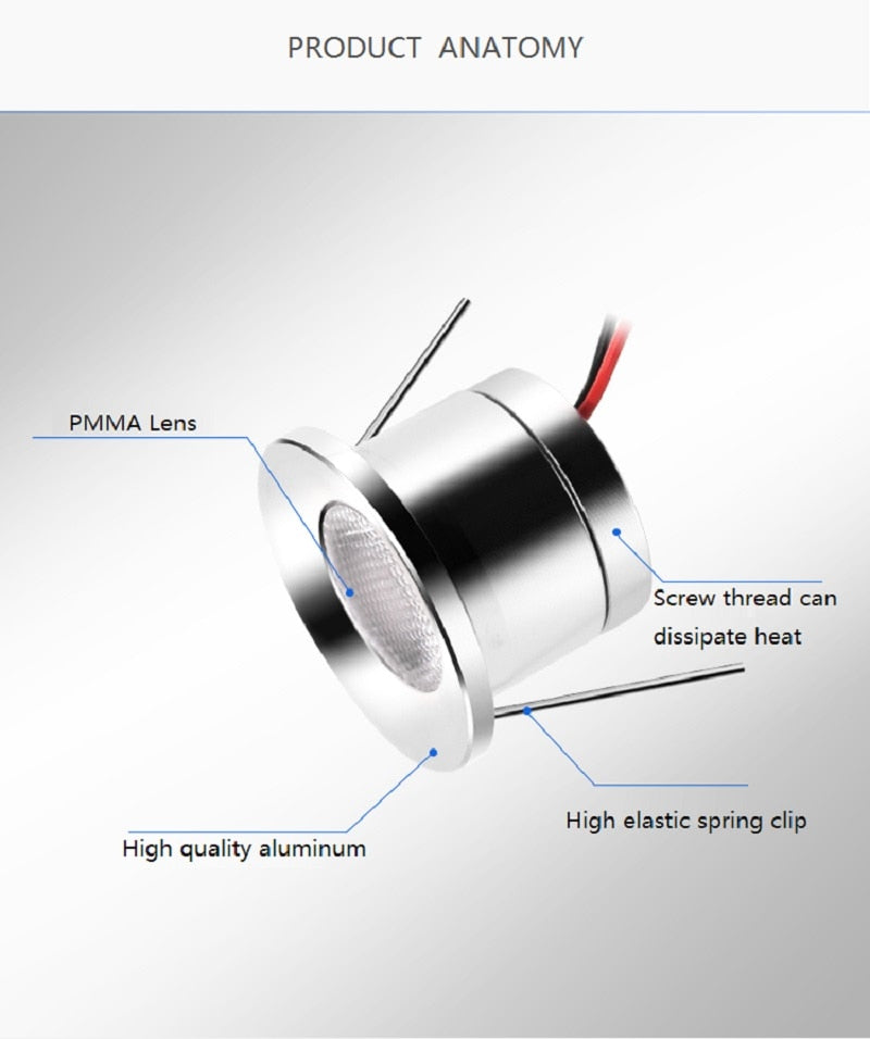 Recessed Led Mini Downlights 1W DC12V Waterproof IP65/20 Under Cabinet Bathroom Kitchen Ceiling Spot Lights Fixtures With Driver