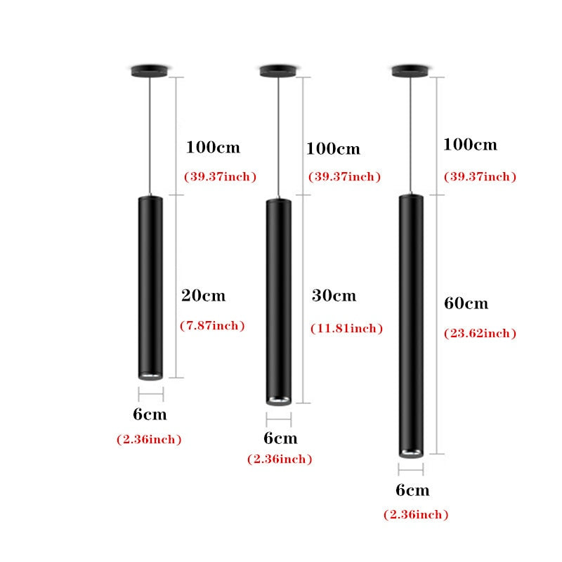 LED long light downlight 3W/7W/12W 20CM/30CM/60CM hanging COB ceiling light, long tube LED chandelier