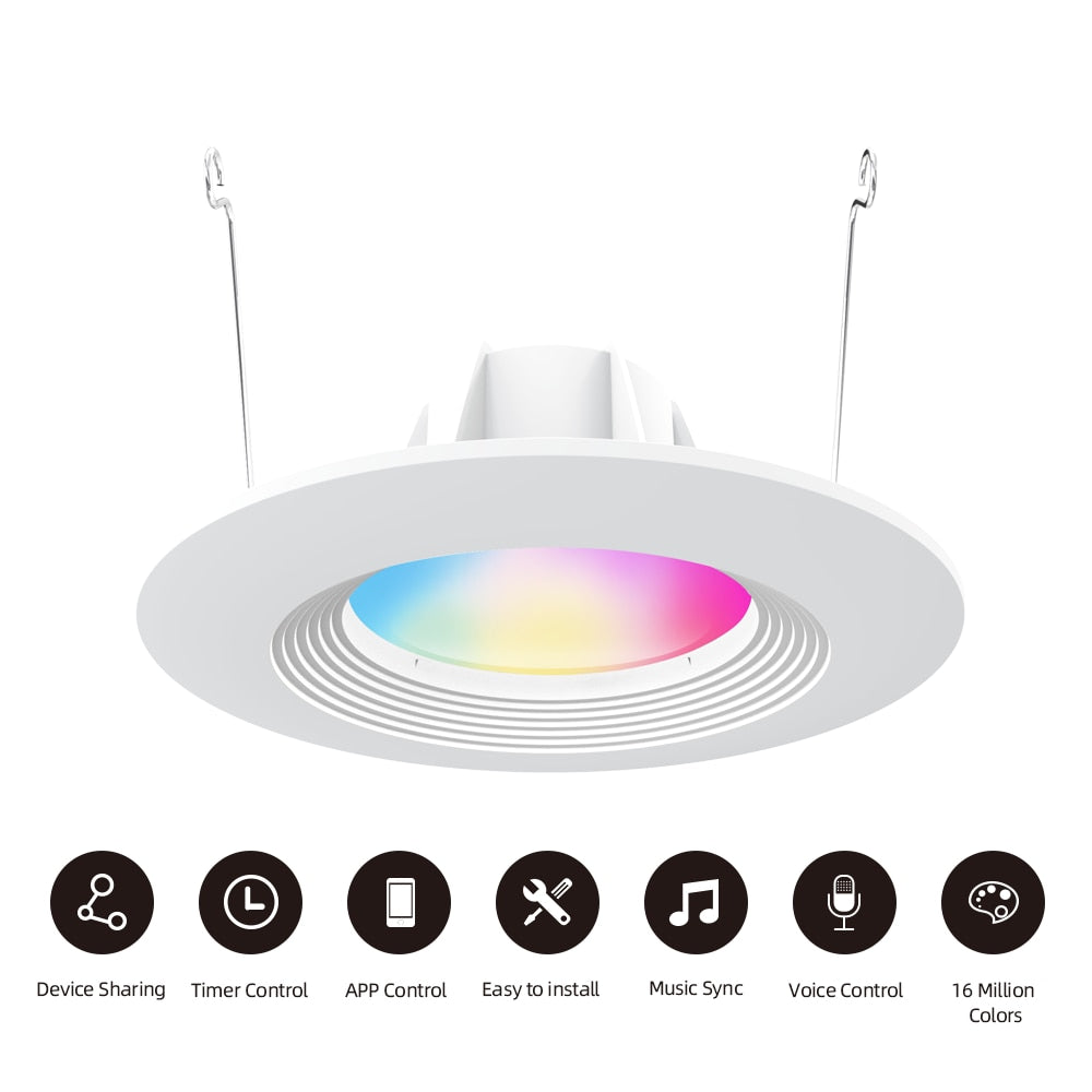 Recessed LED Ceiling Light Smart Downlight WiFi Recessed Light Round Spot Light 6 in 12W Slim Recessed Light with E27 Interface