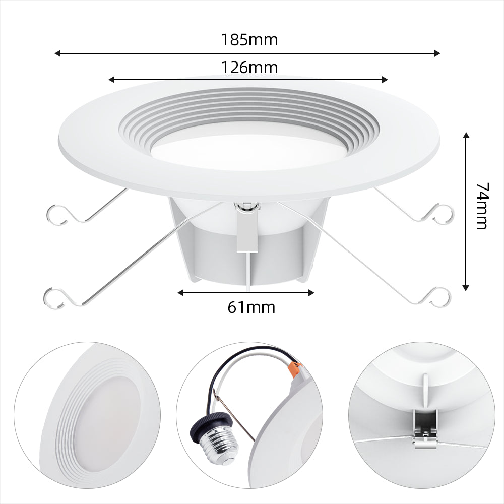 Recessed LED Ceiling Light Smart Downlight WiFi Recessed Light Round Spot Light 6 in 12W Slim Recessed Light with E27 Interface
