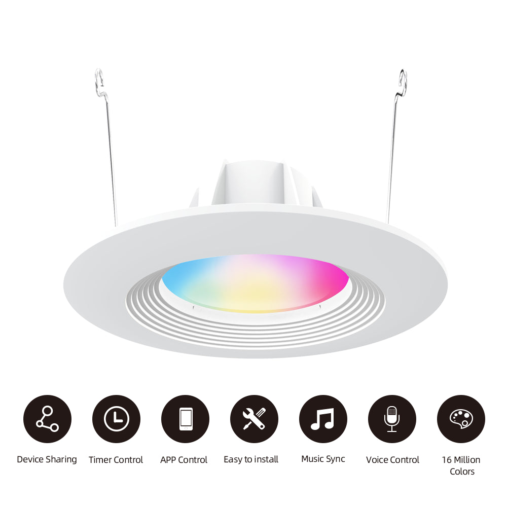 Recessed LED Ceiling Light Smart Downlight WiFi Recessed Light Round Spot Light 6 in 12W Slim Recessed Light with E27 Interface