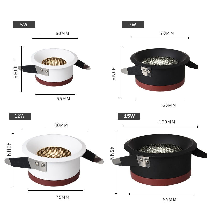 Home lighting Dimmable LED ceiling spotlights honeycomb nest anti-glare lens embedded LED downlight 5W 7W 12W 15W