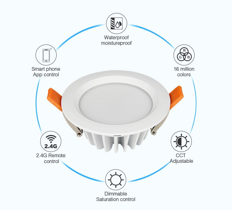 LED Round Brightness adjustable Miboxer 6W RGB+CCT Waterproof LED Downlight FUT063 AC 100V-240V