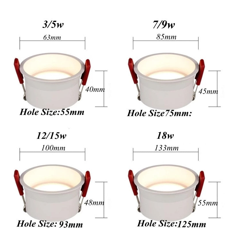 Dimmable Anti-Glare LED COB Chip Recessed Downlight 7W 9W 12W 15W Round White Led Ceiling Spot Light 220V 230V Indoor Background