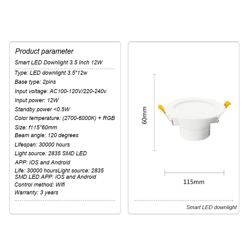EWeLink WiFi Dimmable LED Spot Light 12W Round Downlight Spot Ceiling RGBCW Color Changing Lamp For Room Bedroom Outdoor