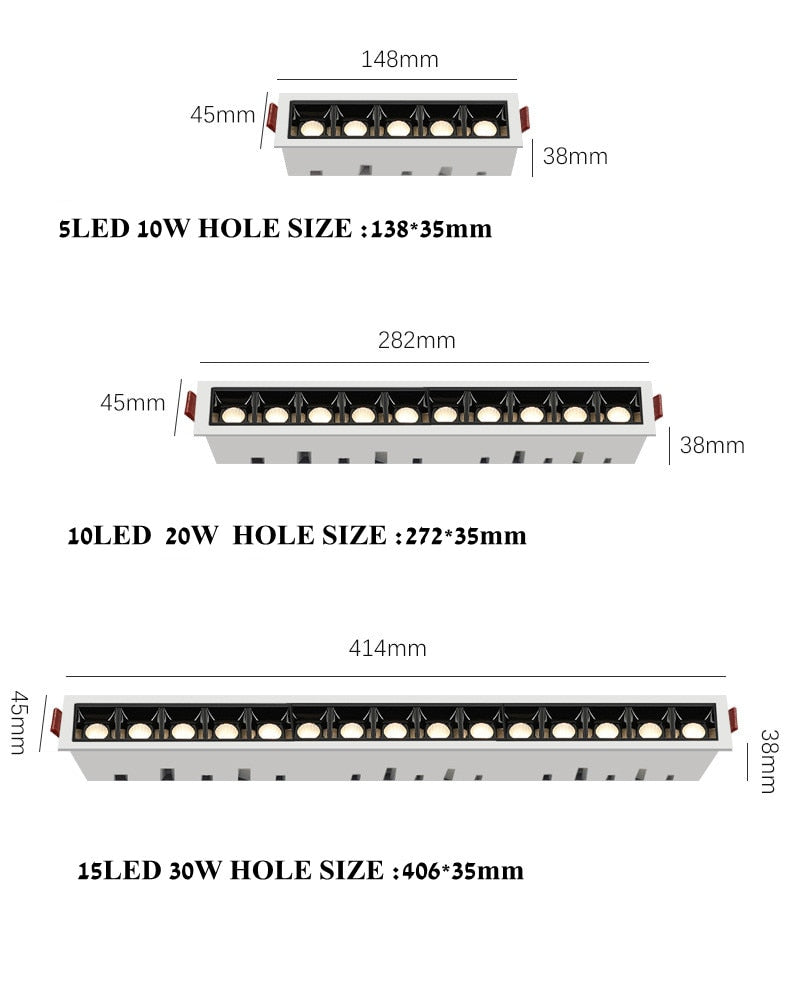 Dimmable LED Downlight 10W 20W 30W Spot Light Line Light Bar Creative Linear Long Strip Living Room Corridor Recessed