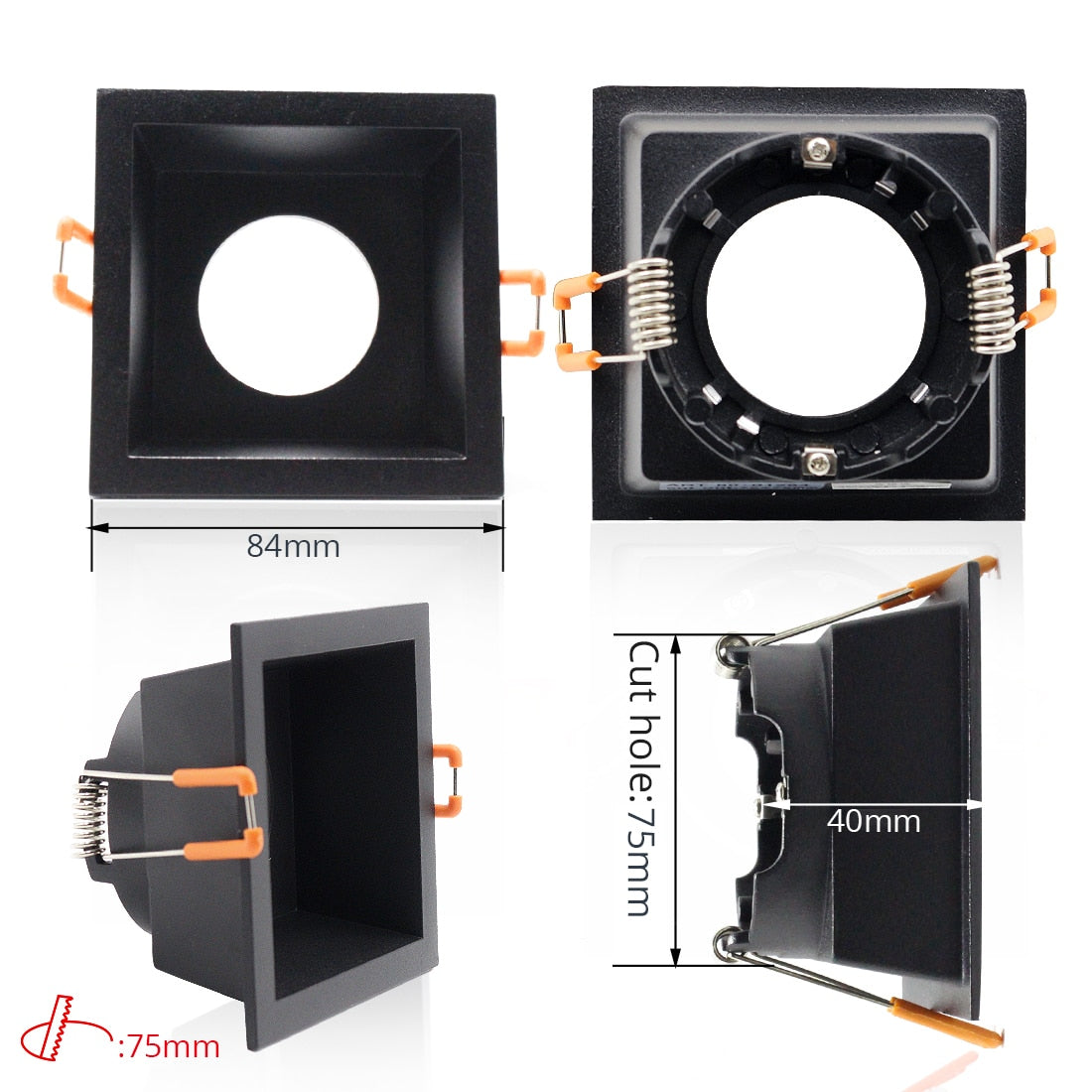 LEDIARY Black Spot LED Downlights Fitting 90-265V Recessed Ceiling Lamp Frame GU5.3 GU10 E27 Bulb Changeable 75MM 90MM Cut Hole