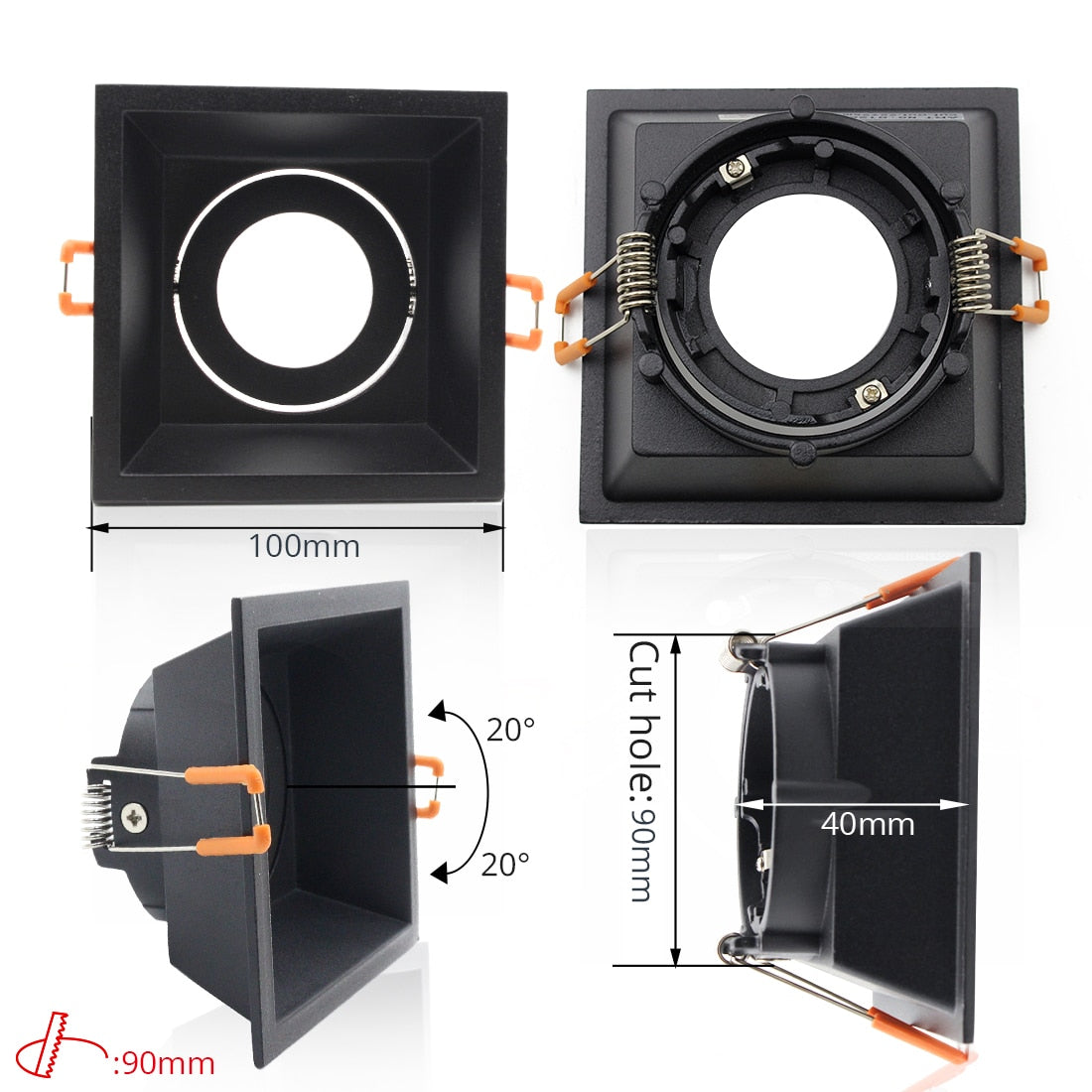 LEDIARY Black Spot LED Downlights Fitting 90-265V Recessed Ceiling Lamp Frame GU5.3 GU10 E27 Bulb Changeable 75MM 90MM Cut Hole