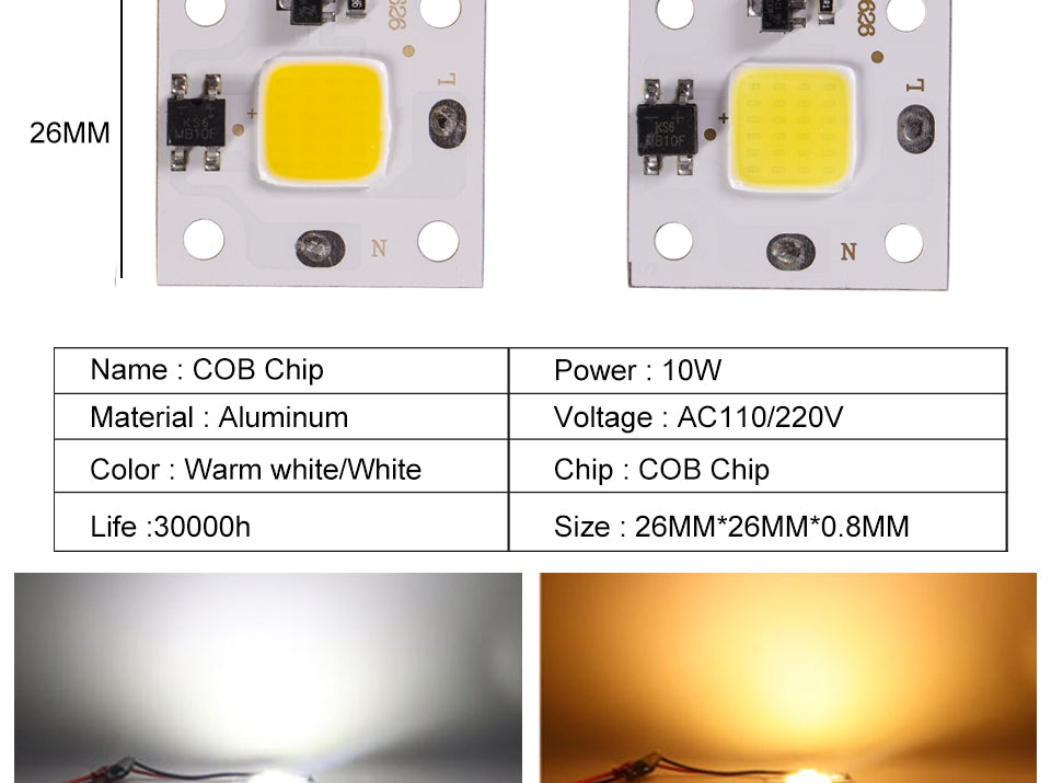 220V 110V Smart IC MINI LED COB Chip 10W White Warm White No Need Driver LED Lamp for Flood Light Spotlight Downlight Lighting