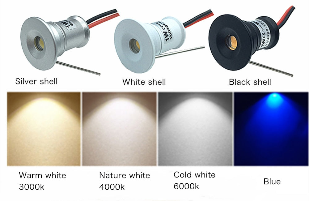 Small Spot Light 1W Mini LED Spotlight 12V Dimmable 15mm Cutout Recessed Downlight IP65 Ceiling Lamp Showcase Display Lighting