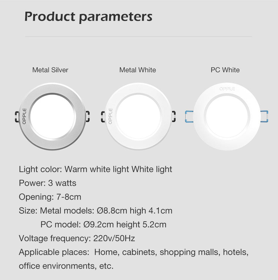 Xaomi OPPLE LED Downlight 3W 120 Degree Round Recessed Lamp Warm/Cool White Led Bulb Bedroom Kitchen Indoor LED Spot Lighting