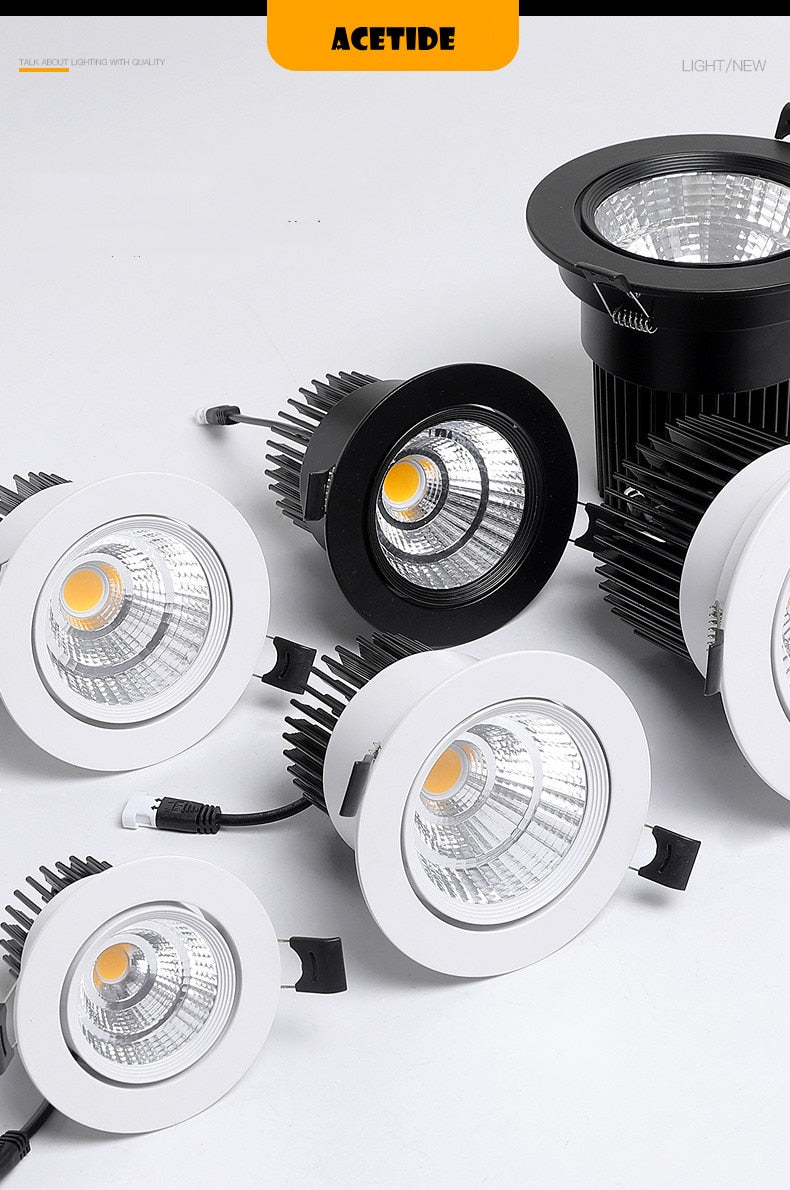 ACETIDE Recessed Dimmable LED Ceiling Light Lamp 3W/ 5W/ 7W/ 9W /12W/ 15W Round COB Spotlight LED Downlights AC85-265V