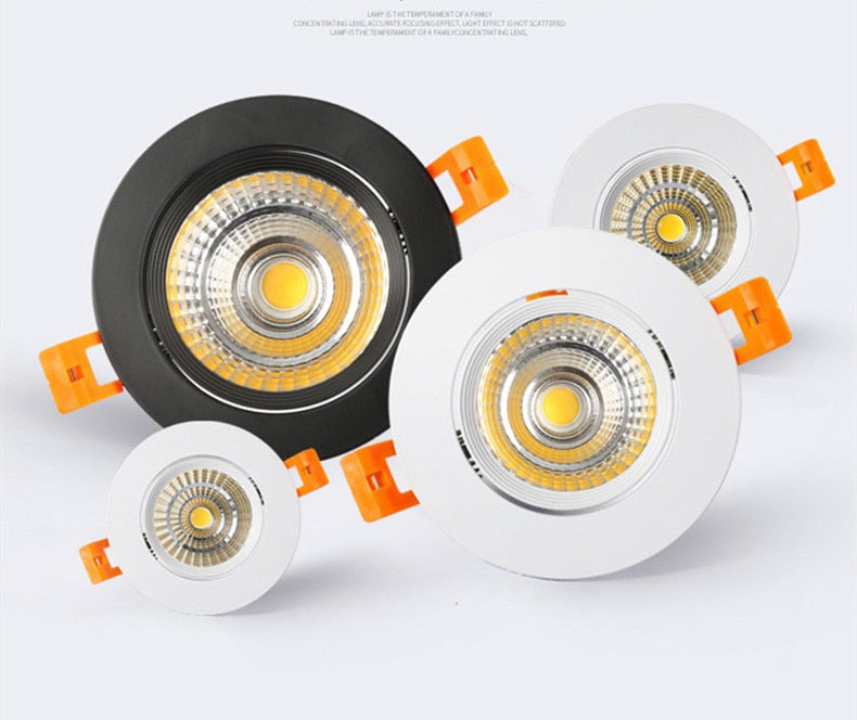ACETIDE Recessed Dimmable LED Ceiling Light Lamp 3W/ 5W/ 7W/ 9W /12W/ 15W Round COB Spotlight LED Downlights AC85-265V