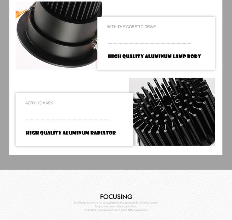 ACETIDE Recessed Dimmable LED Ceiling Light Lamp 3W/ 5W/ 7W/ 9W /12W/ 15W Round COB Spotlight LED Downlights AC85-265V