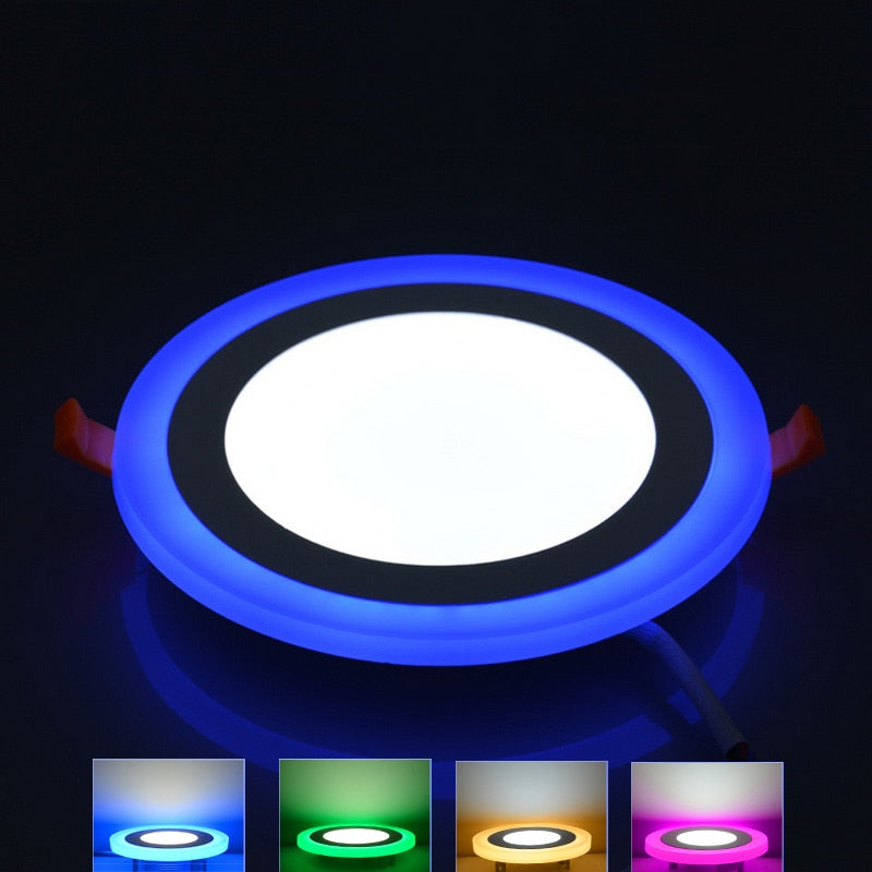 Double Color LED Panel Light Recessed Round/Square Dimmable Downlights 6W 9W 16W White+Blue/RGB Ceiling Spot Lighting AC85-265V