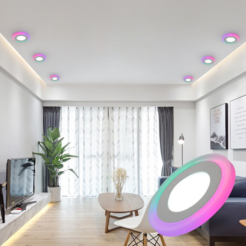 Double Color LED Panel Light Recessed Round/Square Dimmable Downlights 6W 9W 16W White+Blue/RGB Ceiling Spot Lighting AC85-265V