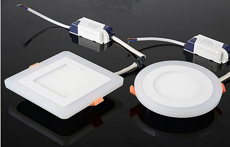 Double Color LED Panel Light Recessed Round/Square Dimmable Downlights 6W 9W 16W White+Blue/RGB Ceiling Spot Lighting AC85-265V