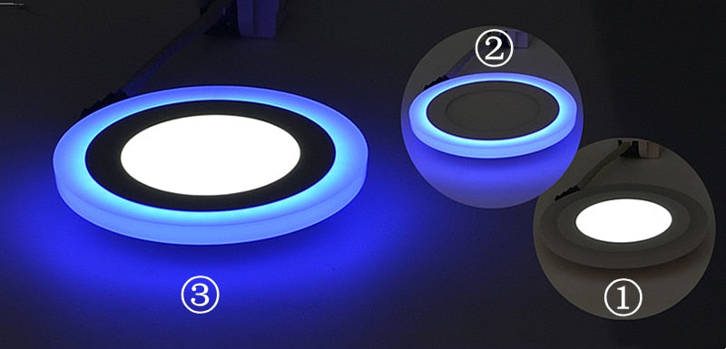 Double Color LED Panel Light Recessed Round/Square Dimmable Downlights 6W 9W 16W White+Blue/RGB Ceiling Spot Lighting AC85-265V