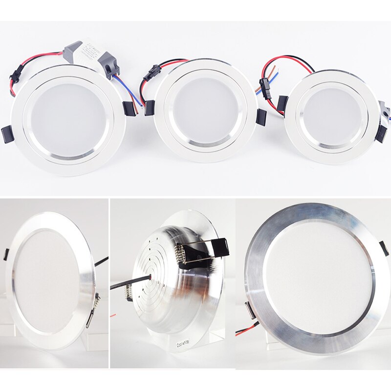 Round LED Downlight 3W 5W 9W 12W 15W 18W Silver White Ultra Thin Aluminum AC110V 220V 240V Round Recessed LED Spot Lighting
