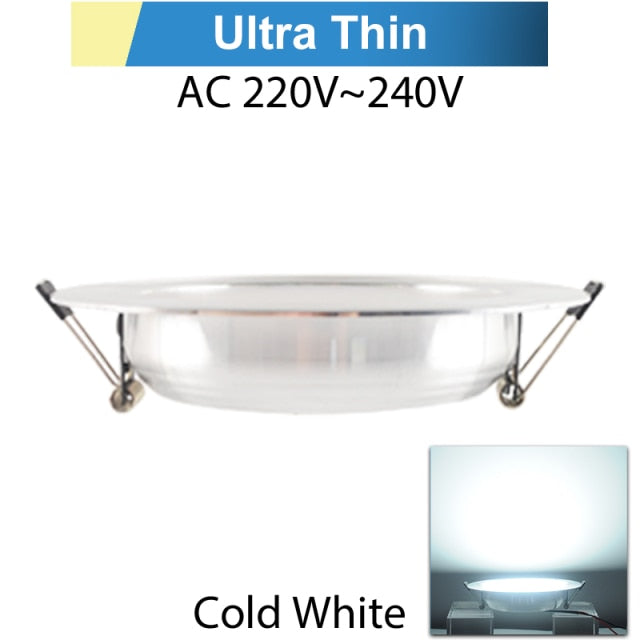 Round LED Downlight 3W 5W 9W 12W 15W 18W Silver White Ultra Thin Aluminum AC110V 220V 240V Round Recessed LED Spot Lighting