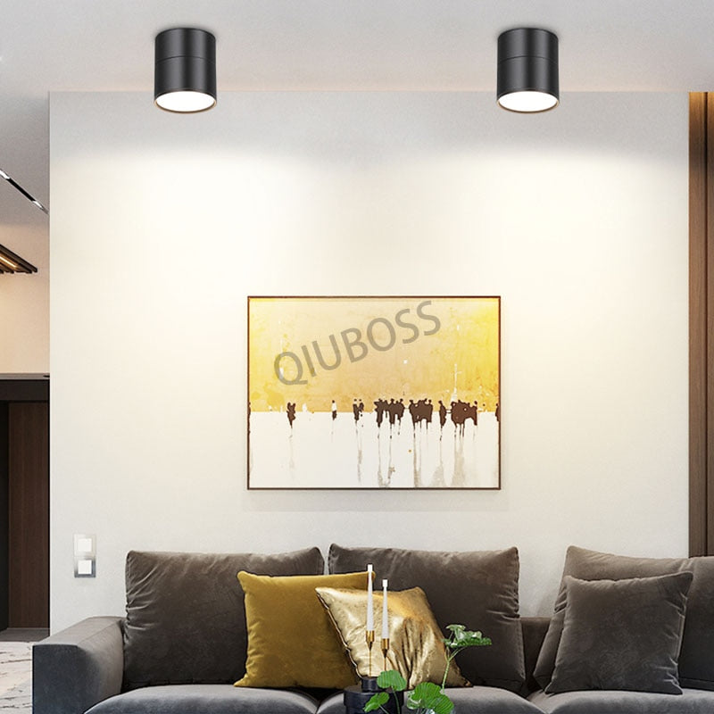 QIUBOSS Dimmable LED Surface Downlights 220V for Livingroom 15W LED Ceiling Spotlights COB Background Lighting Lamp for Bedroom