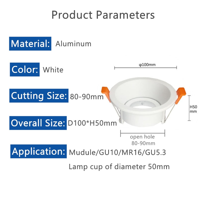 Adjustable LED Recessed Ceiling Downlight Mounting GU10/MR16 Socket Halogen Lamp Holder Base Frame Spot Lights Fitting Fixtures