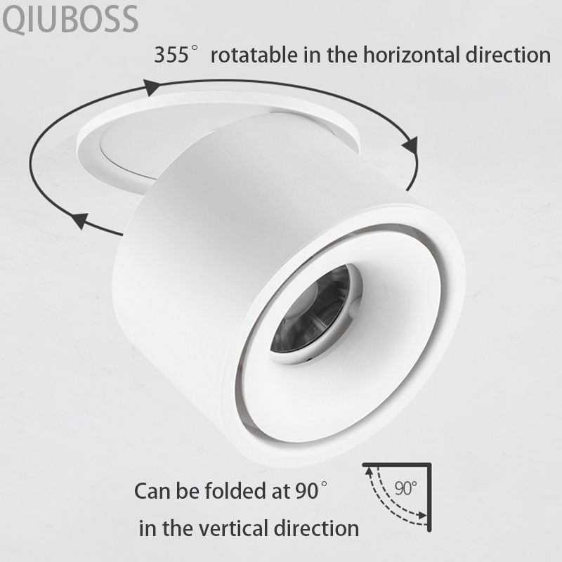 Round Foldable LED Recessed Downlights 5W/7W/9W/12W/15W COB Dimmable LED Ceiling Spotlight Background Lamps for Indoor Lighting