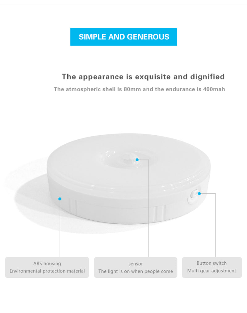 PIR Motion Sensor LED Night Light USB Rechargeable Dimmable Night Lamp for Bedroom Kitchen Cabinet Light Wireless Closet Light