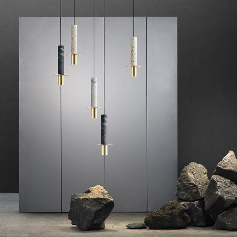 Modern Style Luxury Chandelier Personality Artistic Marble Living Room Lamp Special Cafe Bar Terrazzo Stairs Long LED Downlight