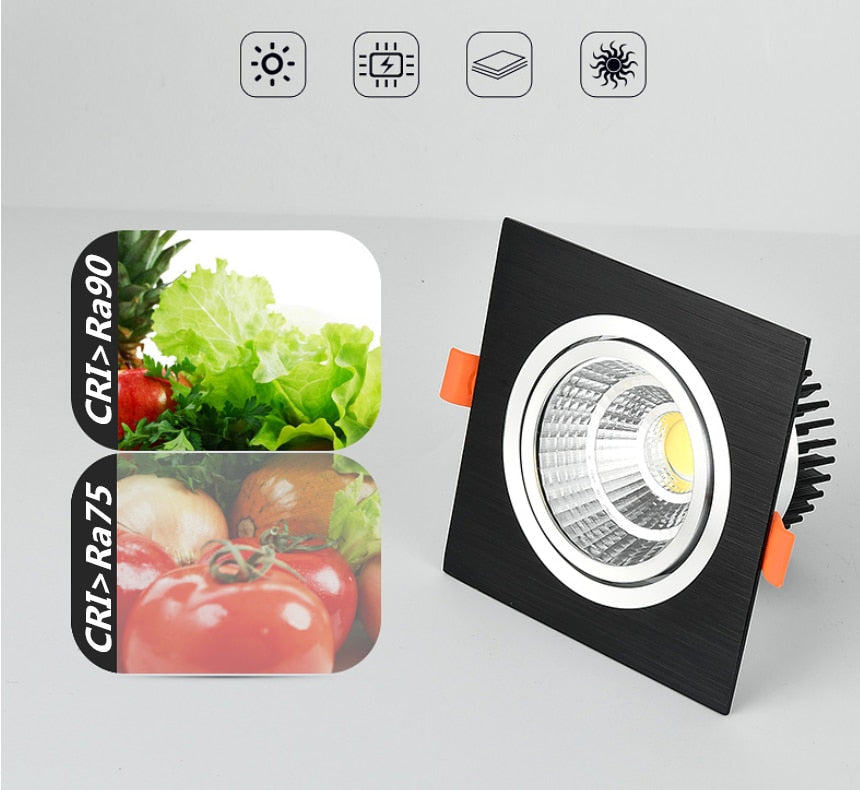 Recessed Square Dimmable LED Downlights 7W 9W 12W 15W 18W COB LED Ceiling Lamp Warm/Cold White LED Spot Lights Indoor Lighting