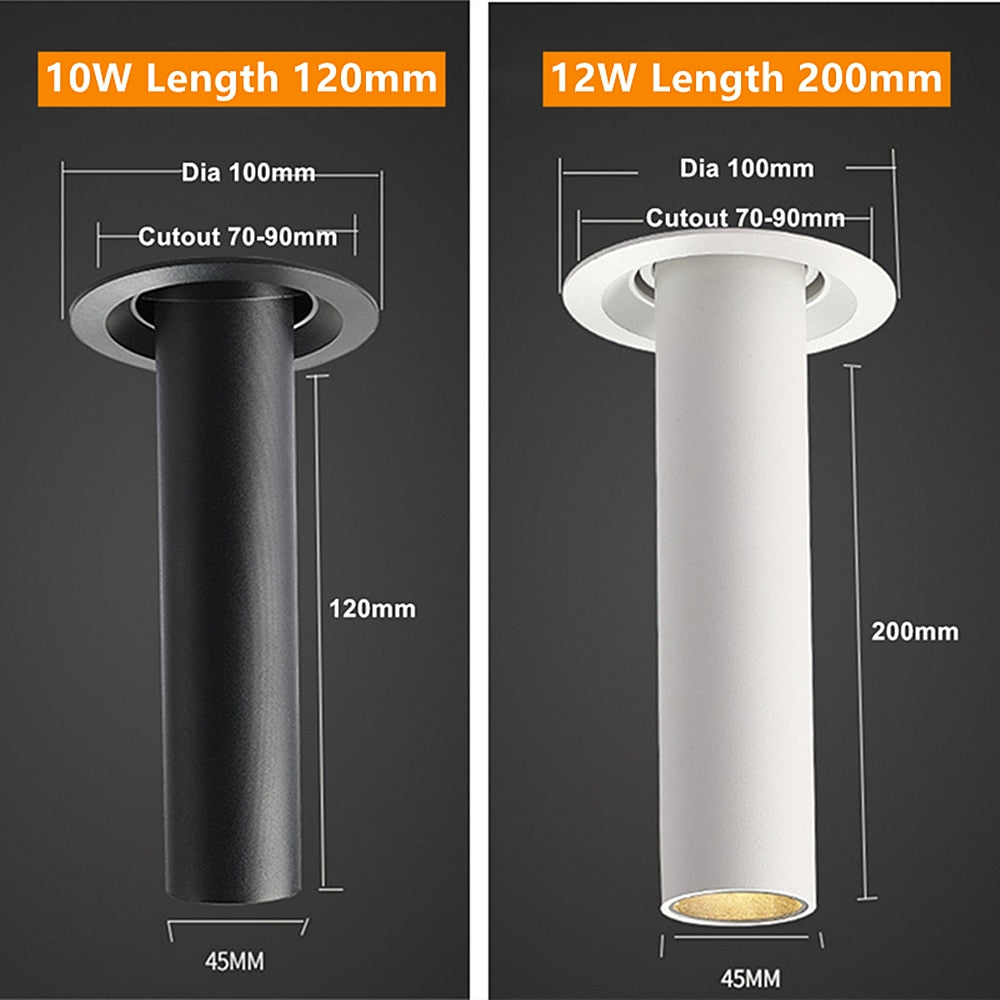 Modern Recessed LED Ceiling Light Long Pipe Tube Angle Adjustable Downlight For Living Room Bedroom Office Spot Lighting Fixture