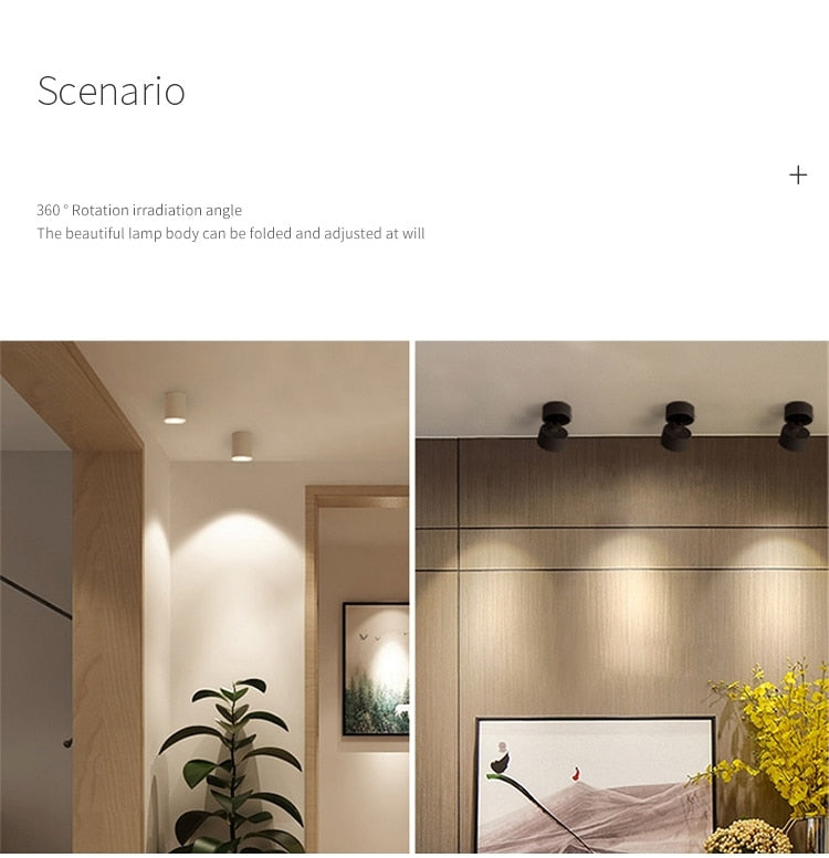 Dimmable folding surface mounted spotlight led living room ceiling ceiling downlight cob adjustable angle clothing store 10W 15W