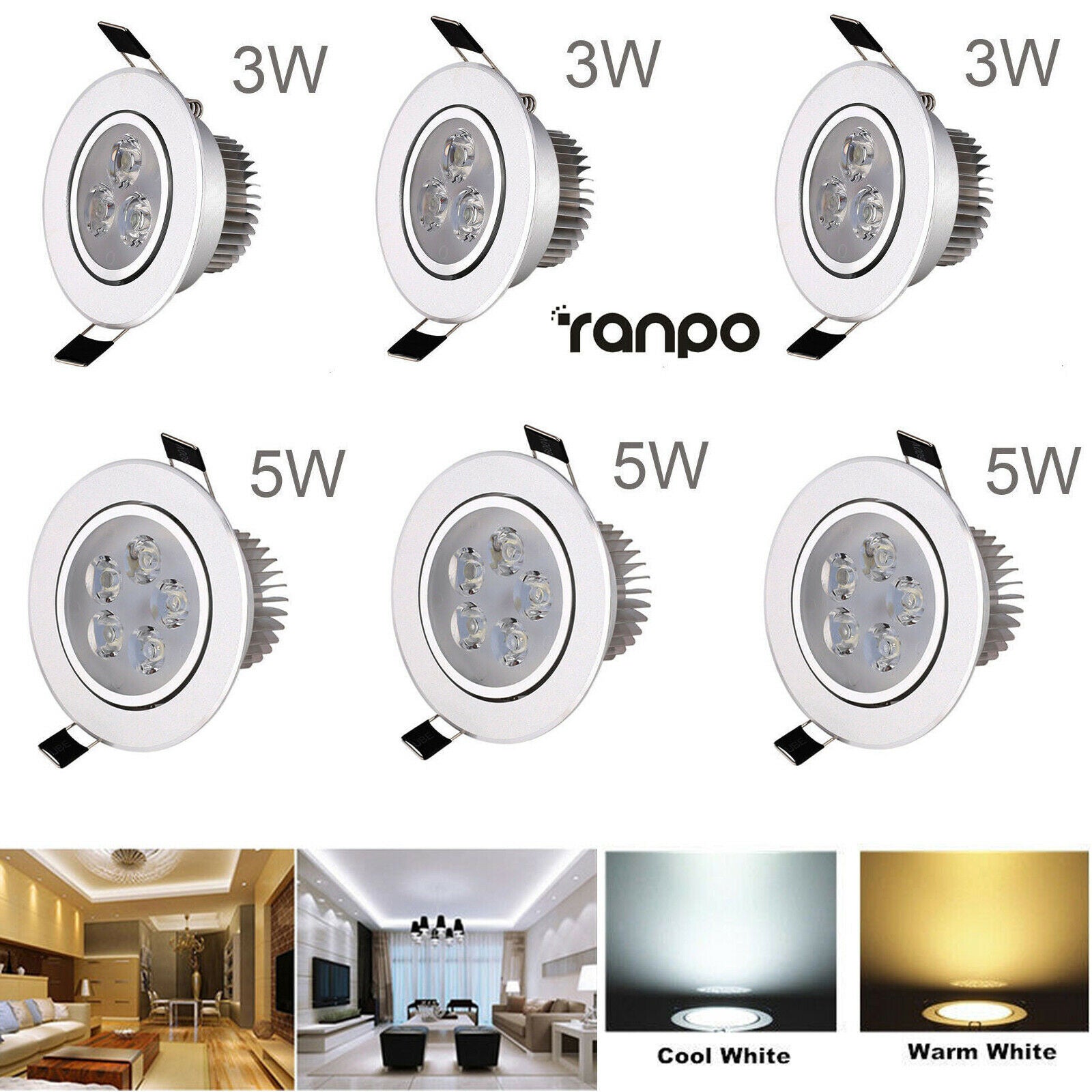 Dimmable LED Recessed 3W 5W Ceiling Down Light Panel Lamp Cool Warm White AC 220V 110V Downlight Spotlight for Home Office Hotel