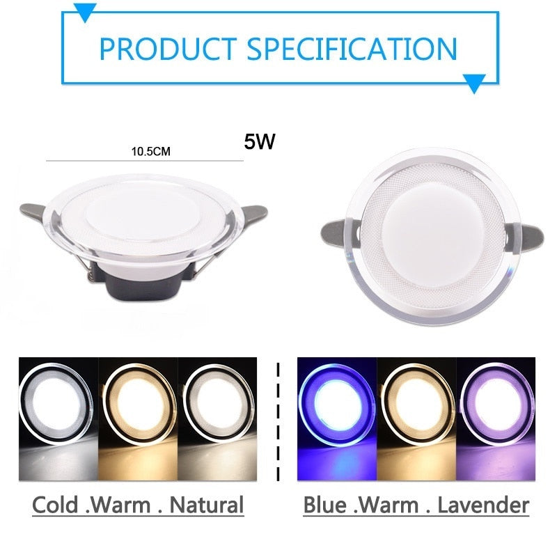 LED Downlight 5W Round LED Ceiling Lamp Panel Lights Ceiling Recessed Lamps Three-color Dimming Colorful Downlight 2 Style