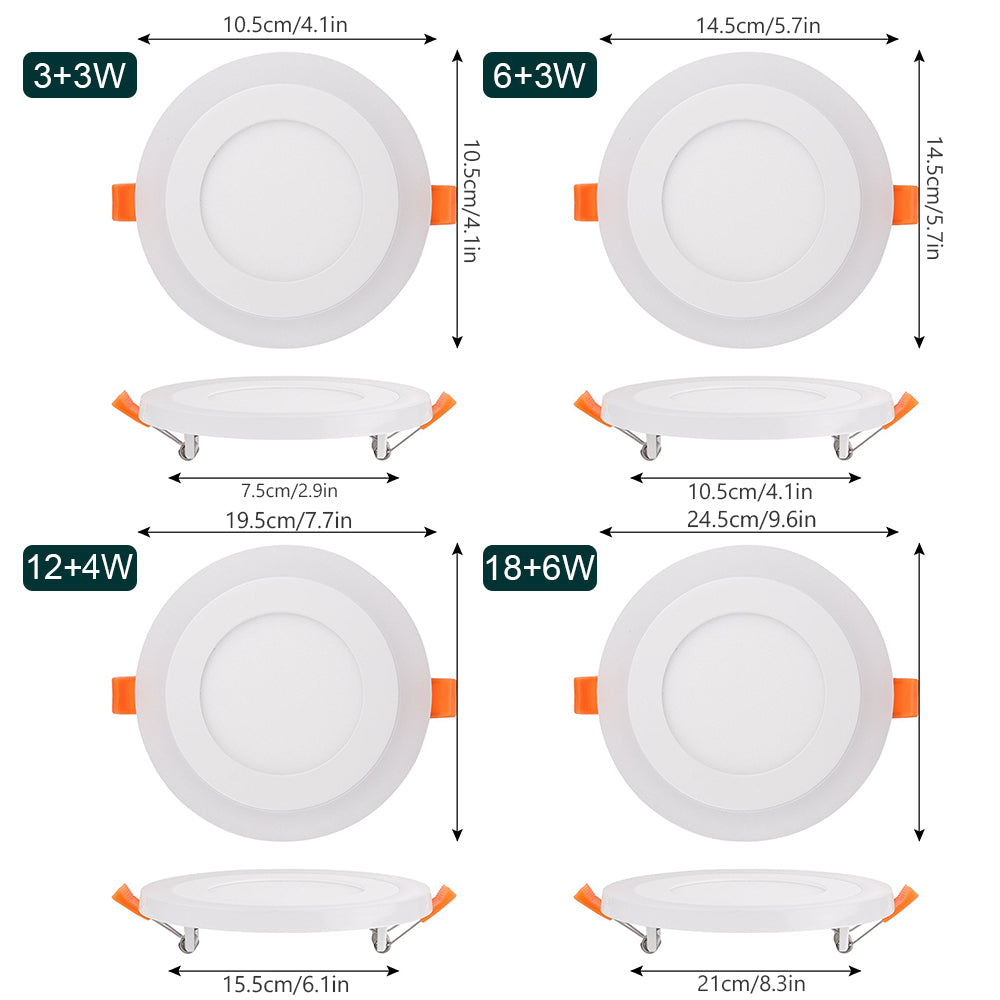 Ultra Slim 6W 9W 16W 24W Round Concealed Dual Color LED Panel Lamp Cool White + Blue/Red/Pink/Green Ceiling Lights Downlight