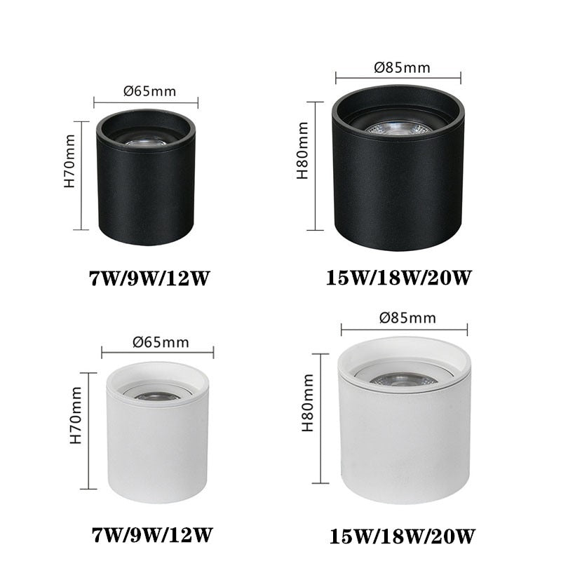 Dimmable Surface Mounted LED Downlights 7W 9W 12W 15W 18W 20W COB Ceiling Spot Lights AC85~265V Background Round Lamps Lndoor Lighting