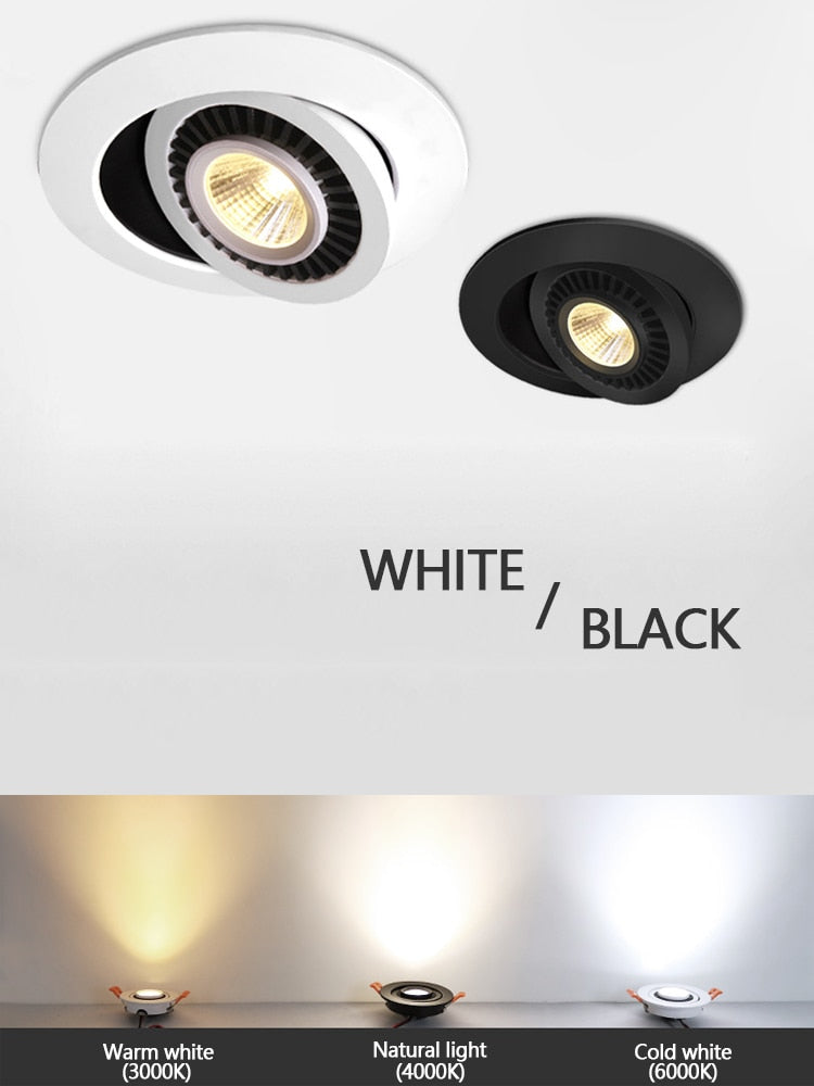 Rotatable Angle LED Recessed Downlight 5W 7W 9W 15W 85-265V LED Ceiling Spot Light 3000K/4000K/6000K Black/White Housing Light